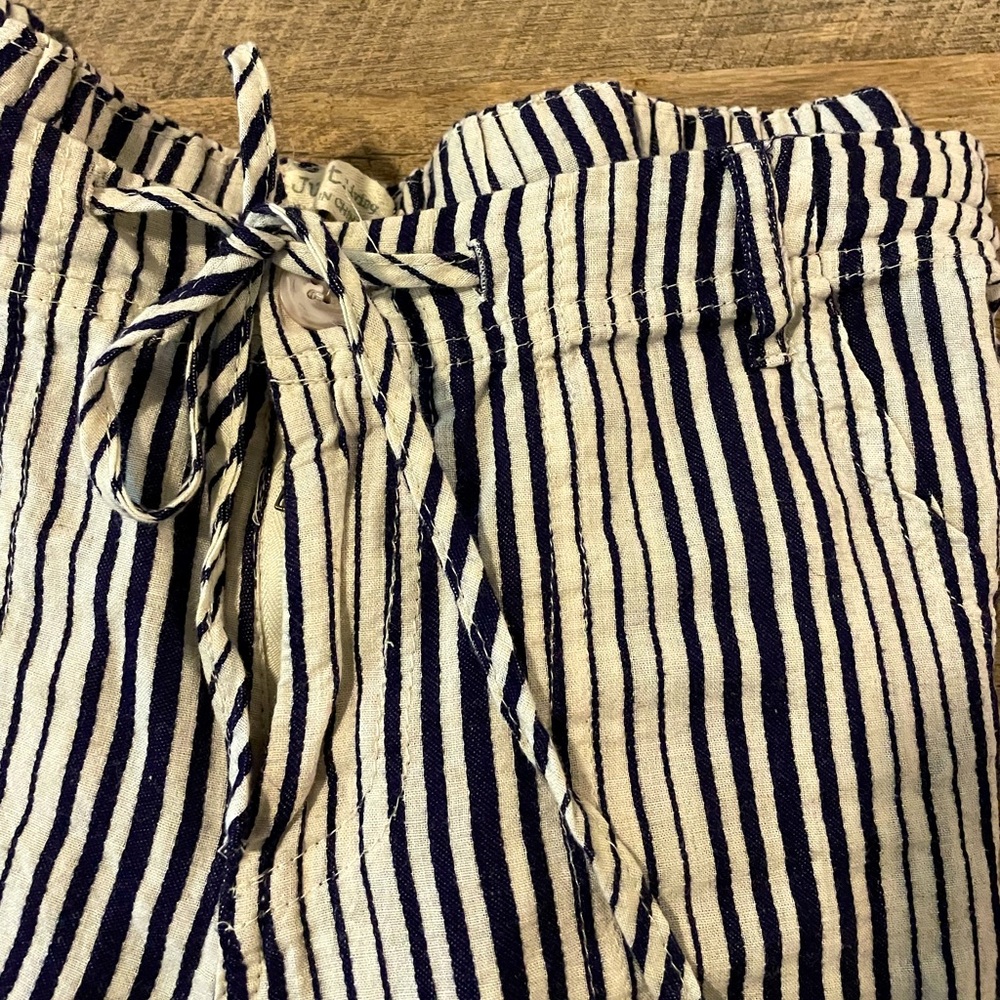 Navy Striped Linen Pants - Size Medium